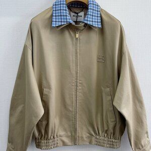 Miu Miu Women's Casual Zip-Collar Faux Two-Piece Jacket — Beige